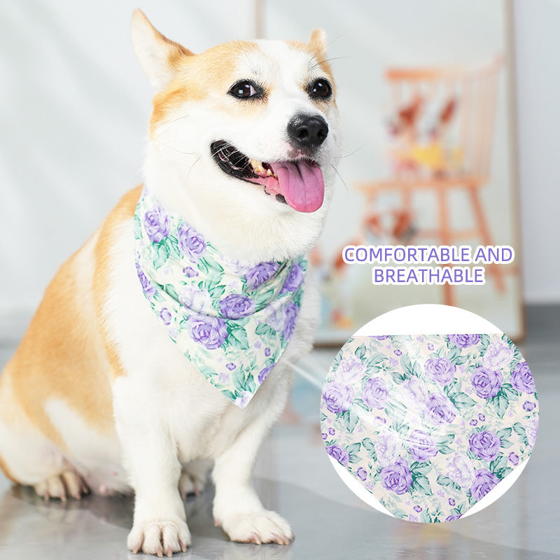 New Fashion Floral Design Pet Bandana-Purple Rose
