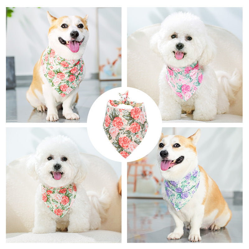 New Fashion Floral Design Pet Bandana-Pink Rose