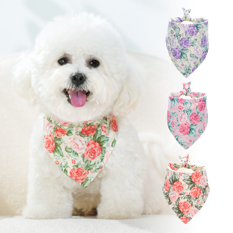 New Fashion Pet Bandana In Floral Design-Orange Rose