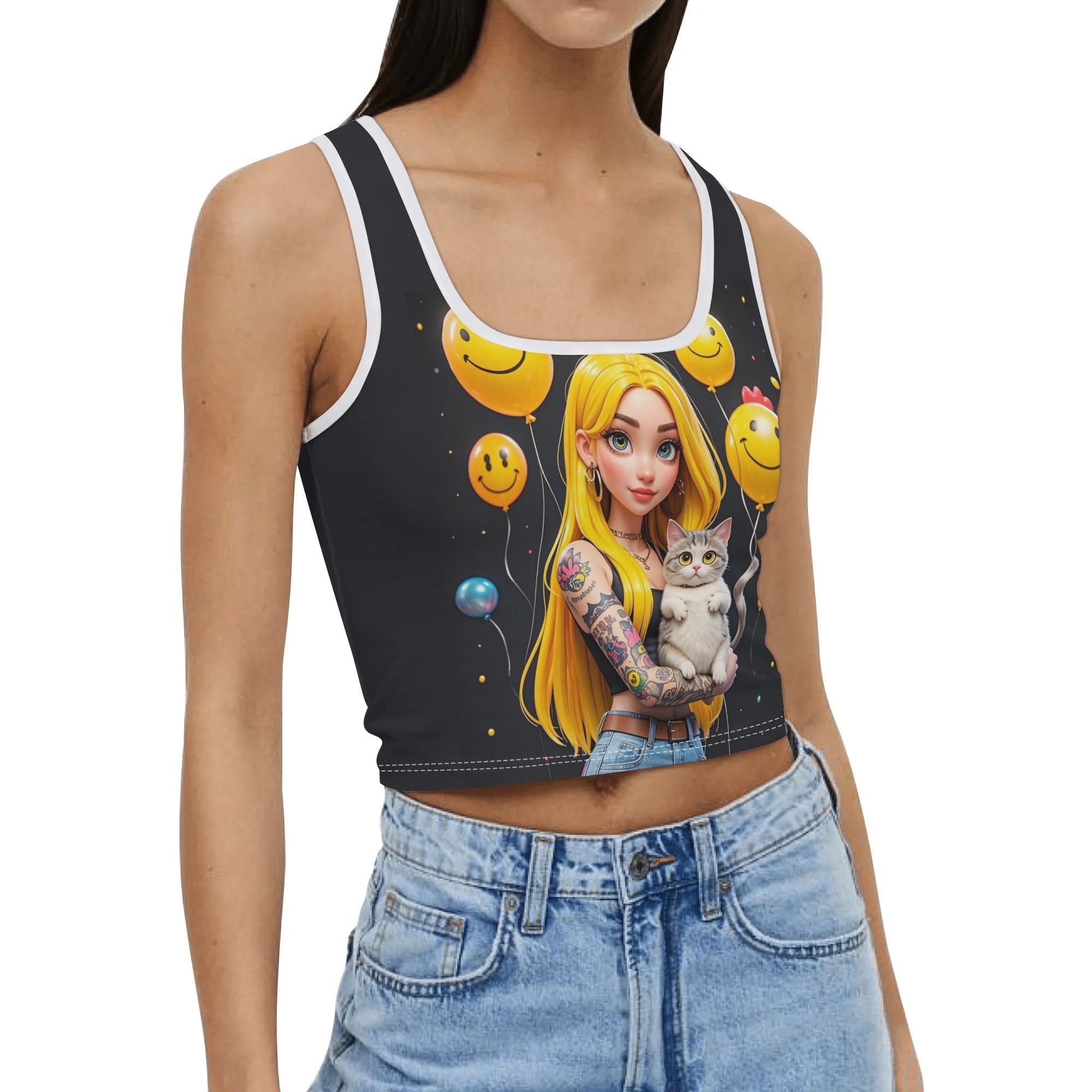 Stylish Women's Stretch Crop Tank Top Shirts-Front Printing