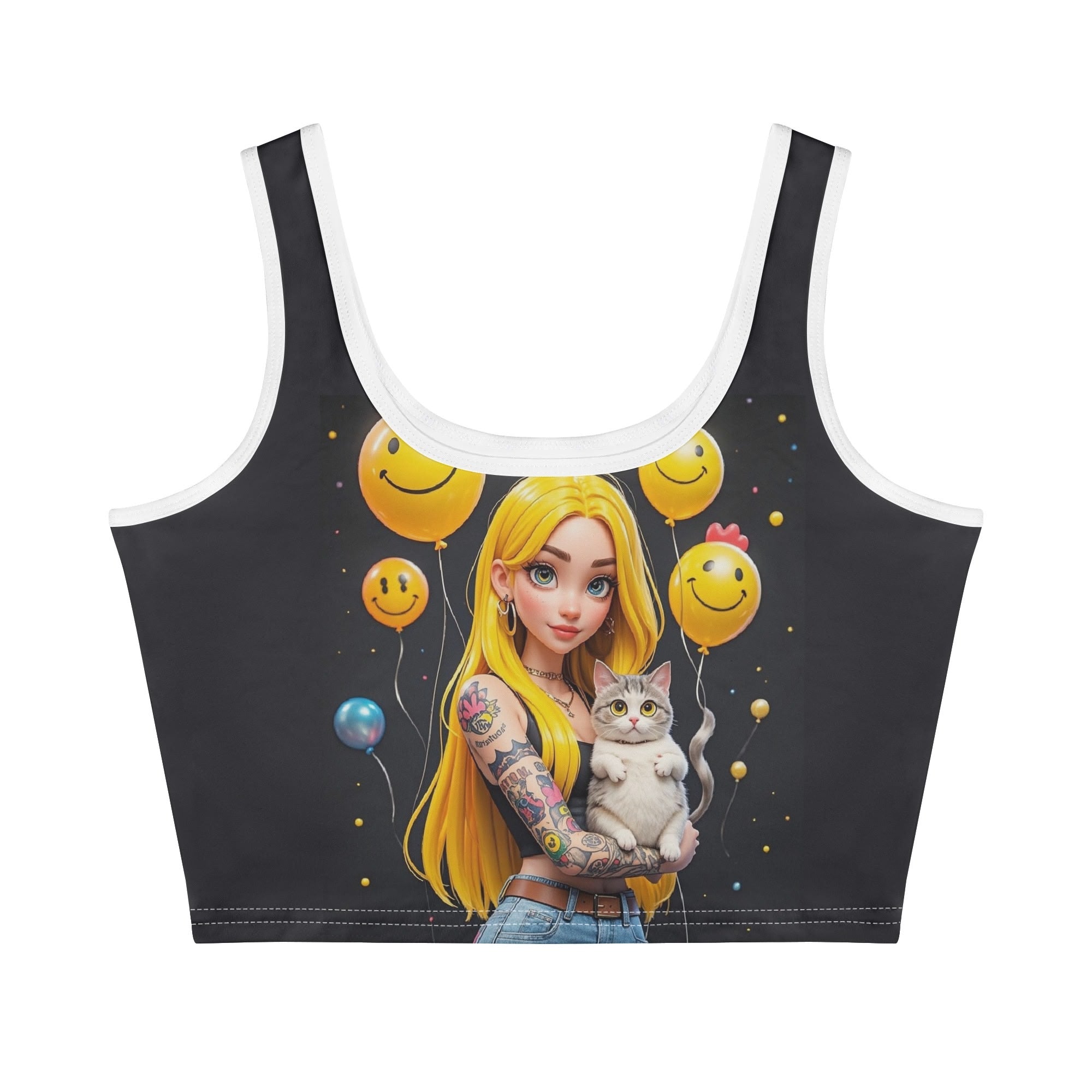 Stylish Women's Stretch Crop Tank Top Shirts-Front Printing