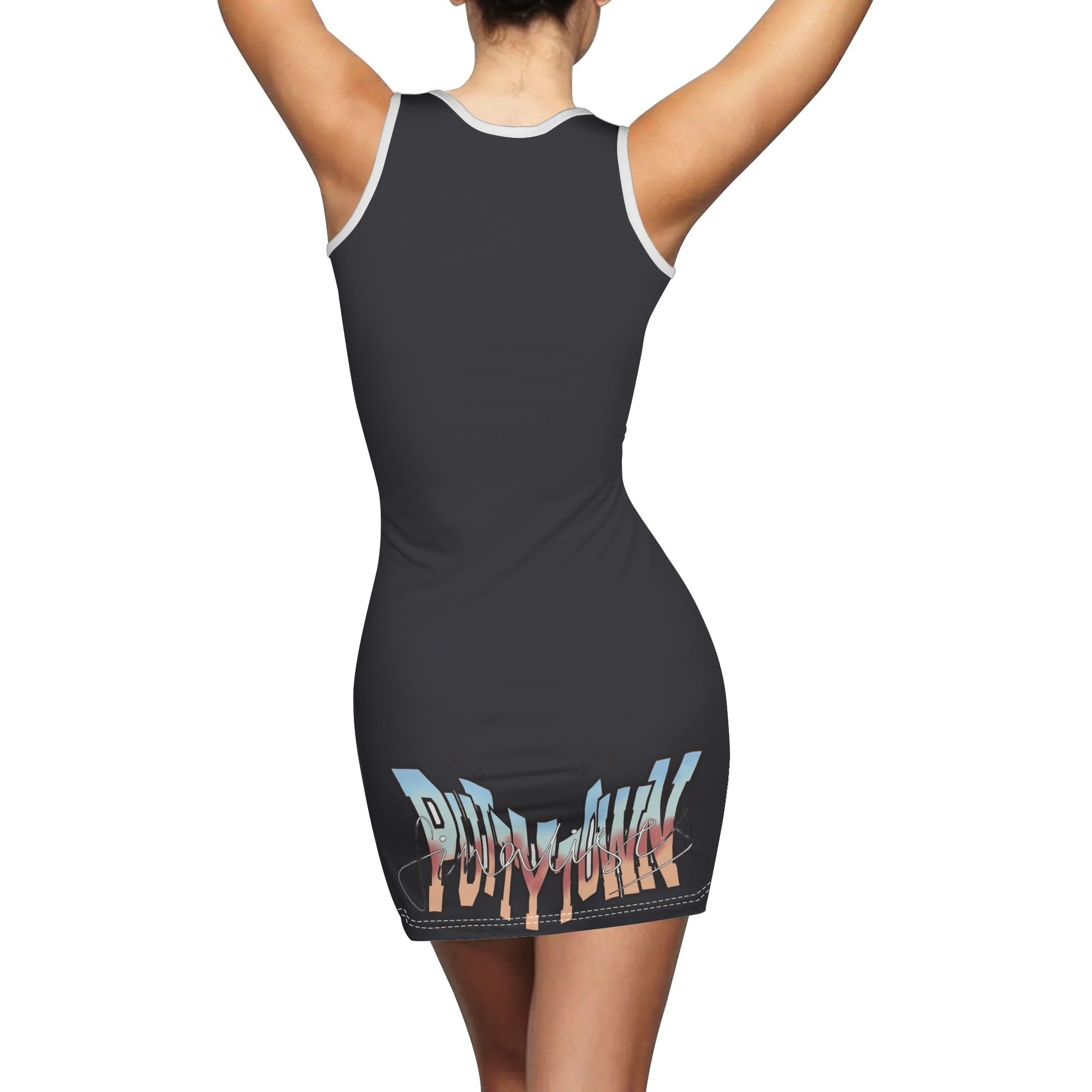 Womens Summer Dresses Sexy Wrap Hip Mini Slim Fitted Dress--Front and back print