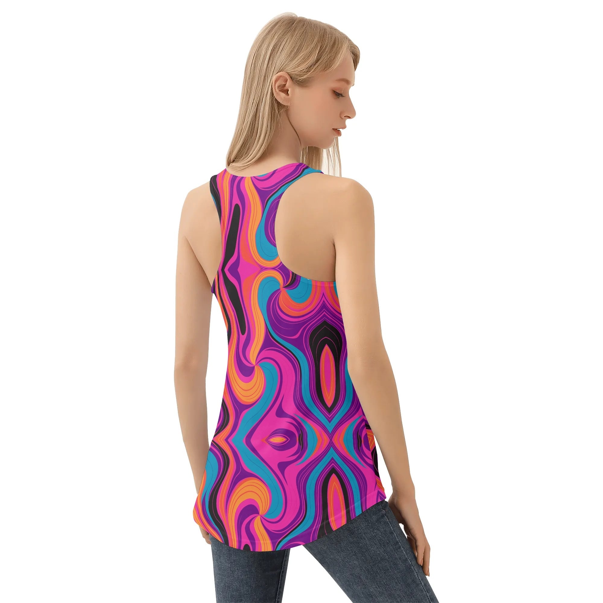 Customized Women's Retro Swirl Tank Top – Full Print, Bold & Vibrant