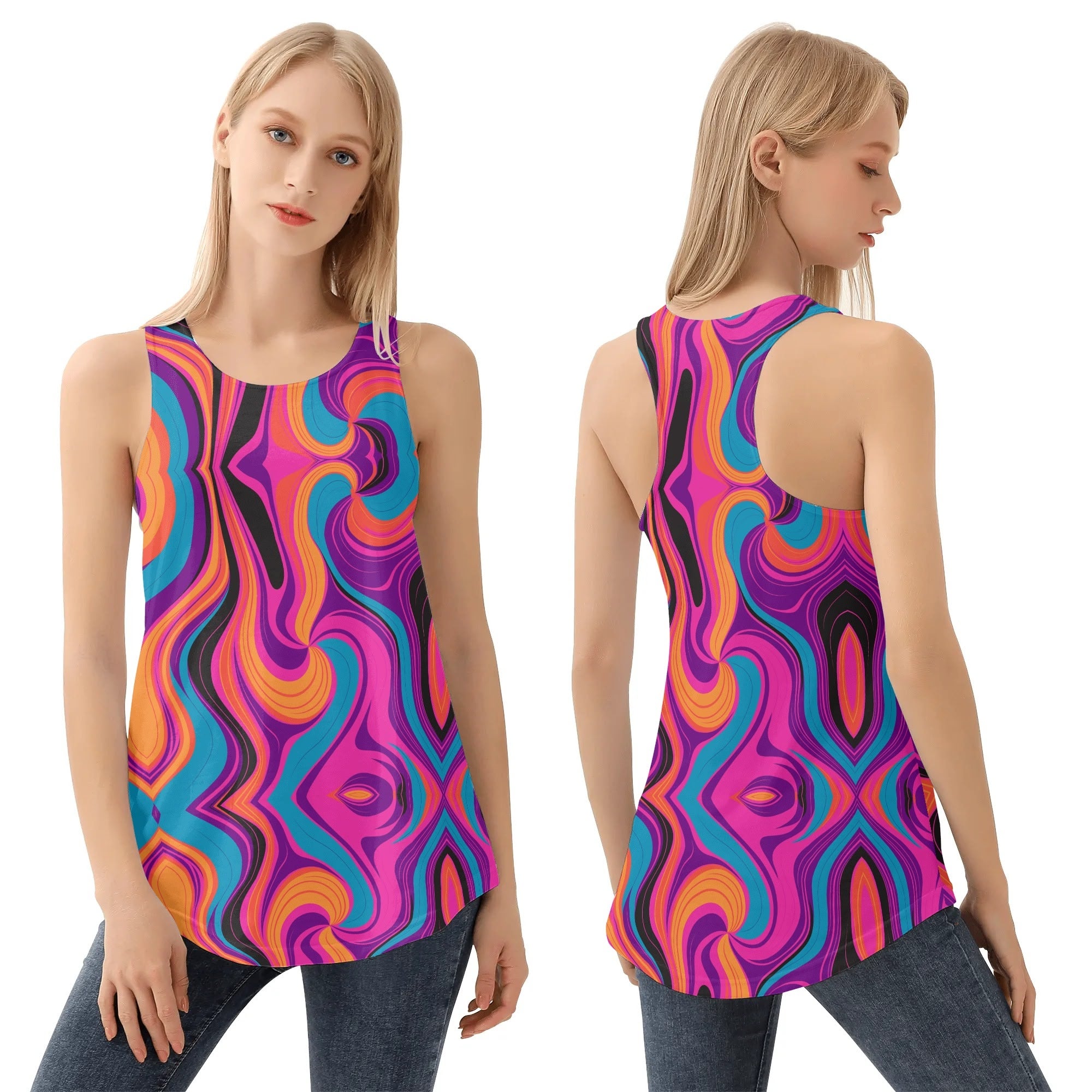 Customized Women's Retro Swirl Tank Top – Full Print, Bold & Vibrant