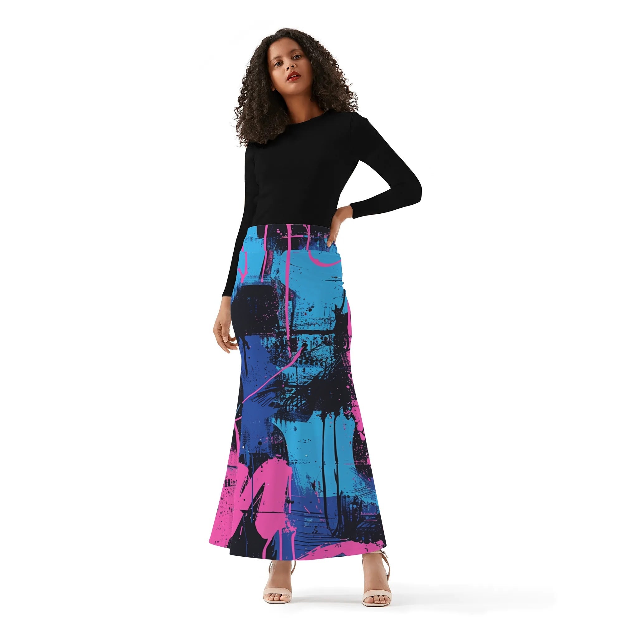 Custom Full-Print high-waisted Maxi Skirt--POD Design Skirt