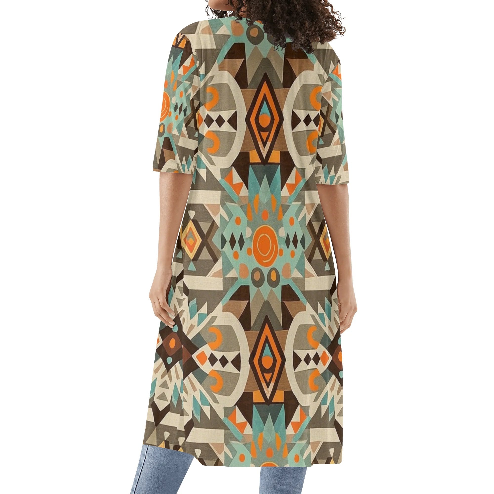 Customized Versatile Polyester Kimono Duster Coat--Full Printing Lightweight Outerwear