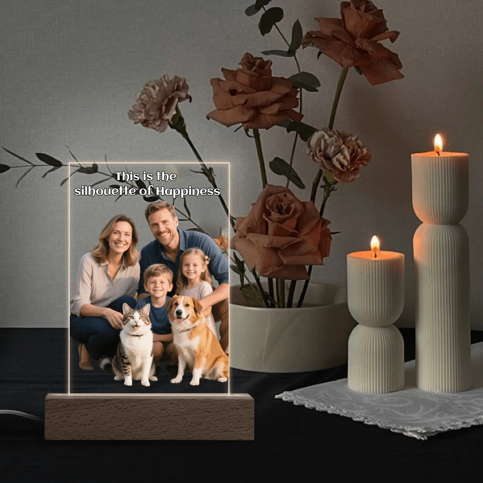 Personalized Acrylic LED Lamp with Wooden Base – A Stylish Decorative Gift for Any Occasion