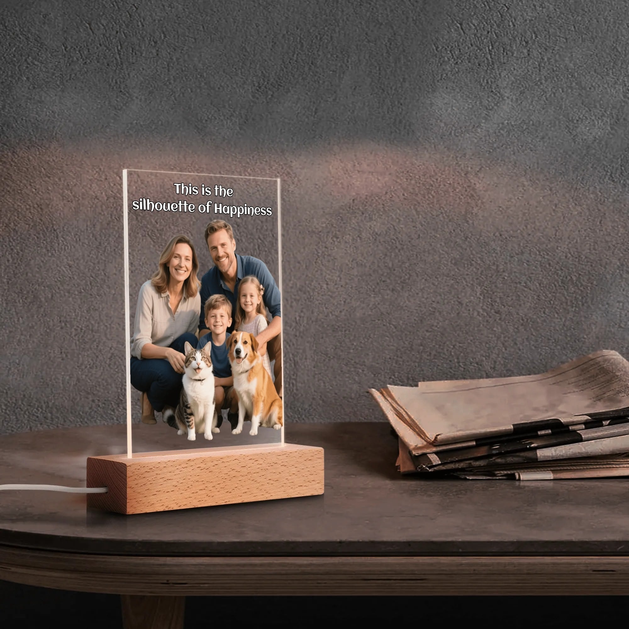 Personalized Acrylic LED Lamp with Wooden Base – A Stylish Decorative Gift for Any Occasion