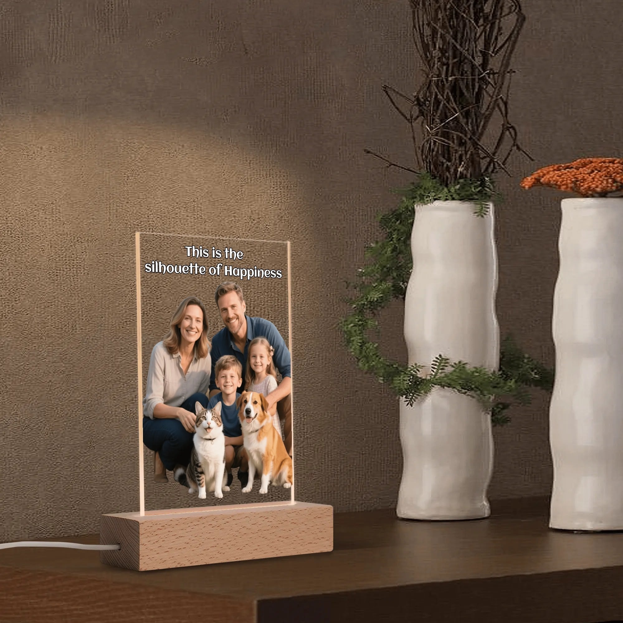 Personalized Acrylic LED Lamp with Wooden Base – A Stylish Decorative Gift for Any Occasion