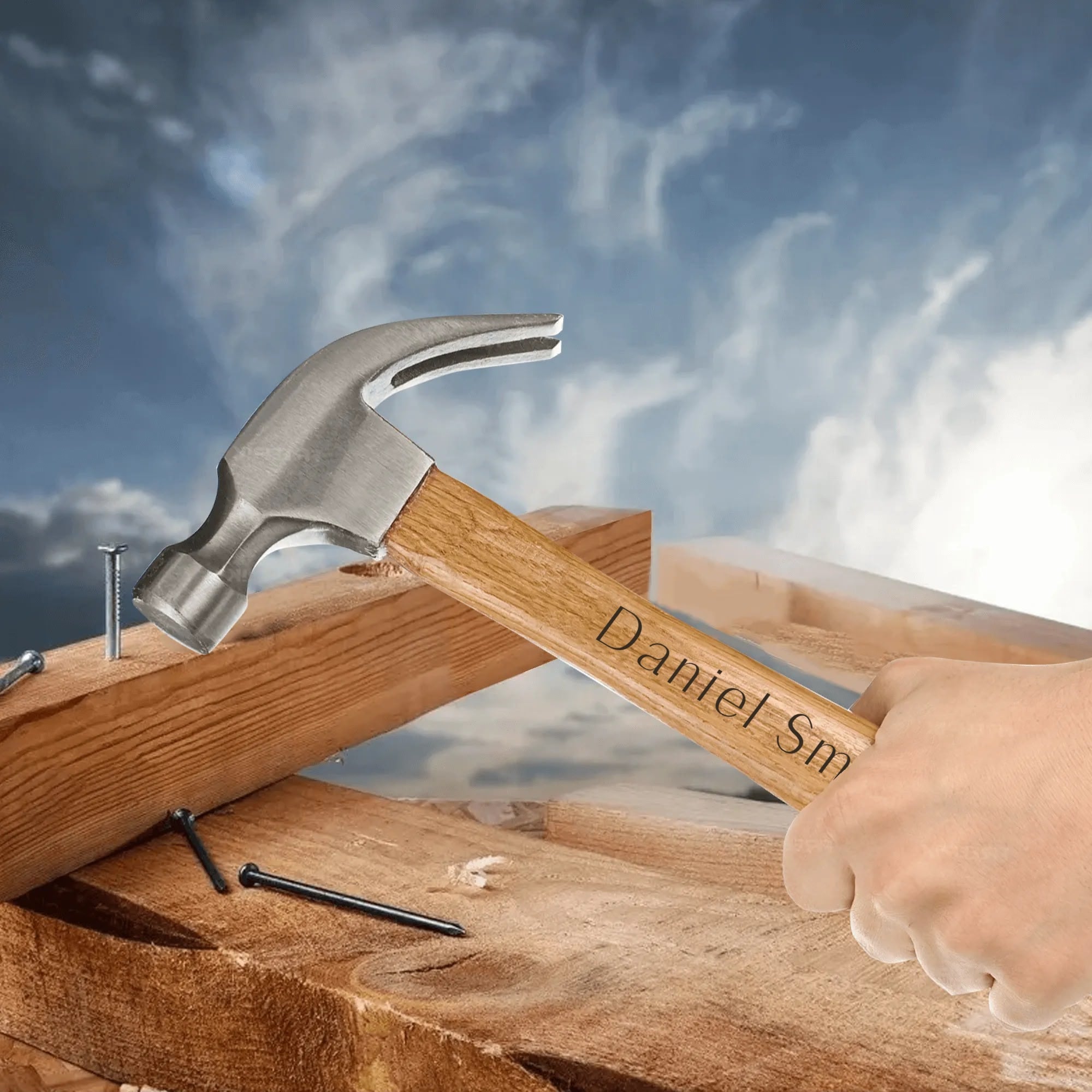 Personalized Hammer with Wood Handle and Steel Head Tool Designed for Birthday Gift for Men for Father's Day!