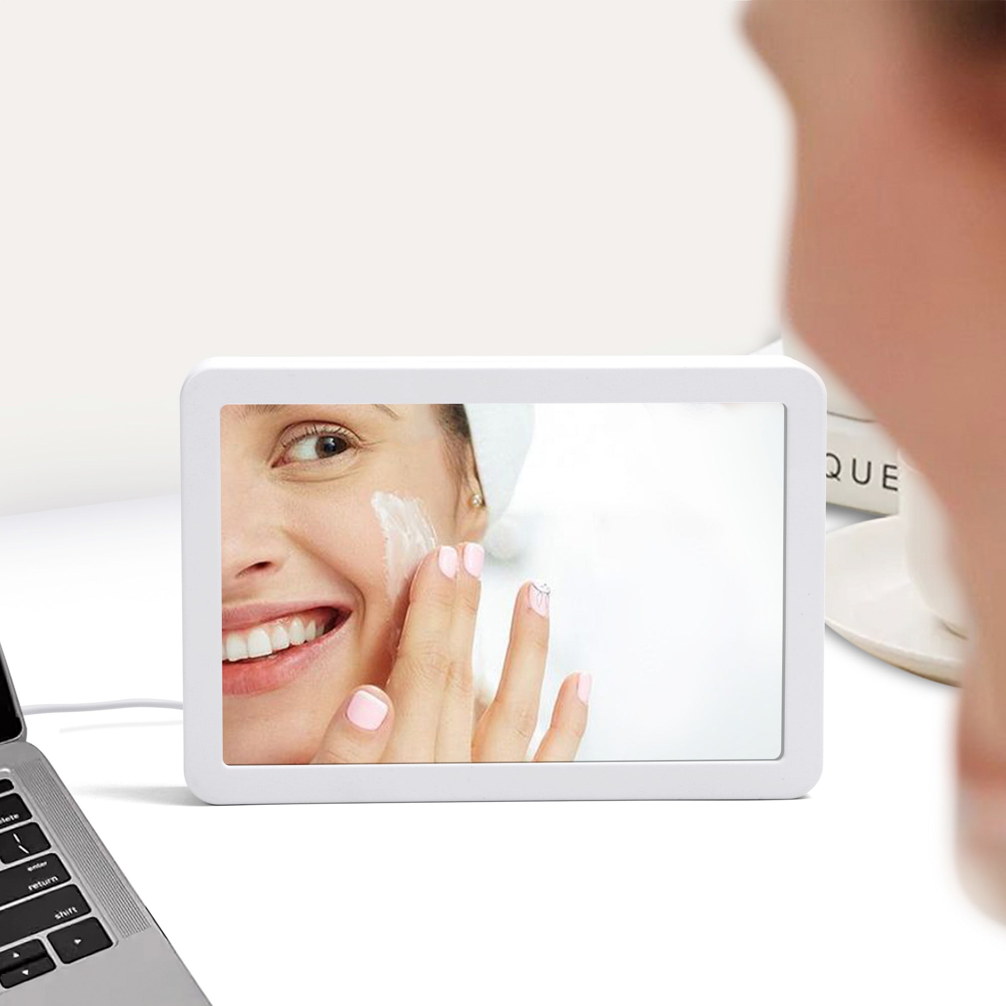 Light Up Your Memories in Style – Personalized LED Mirror Photo Frame(Horizontal White)