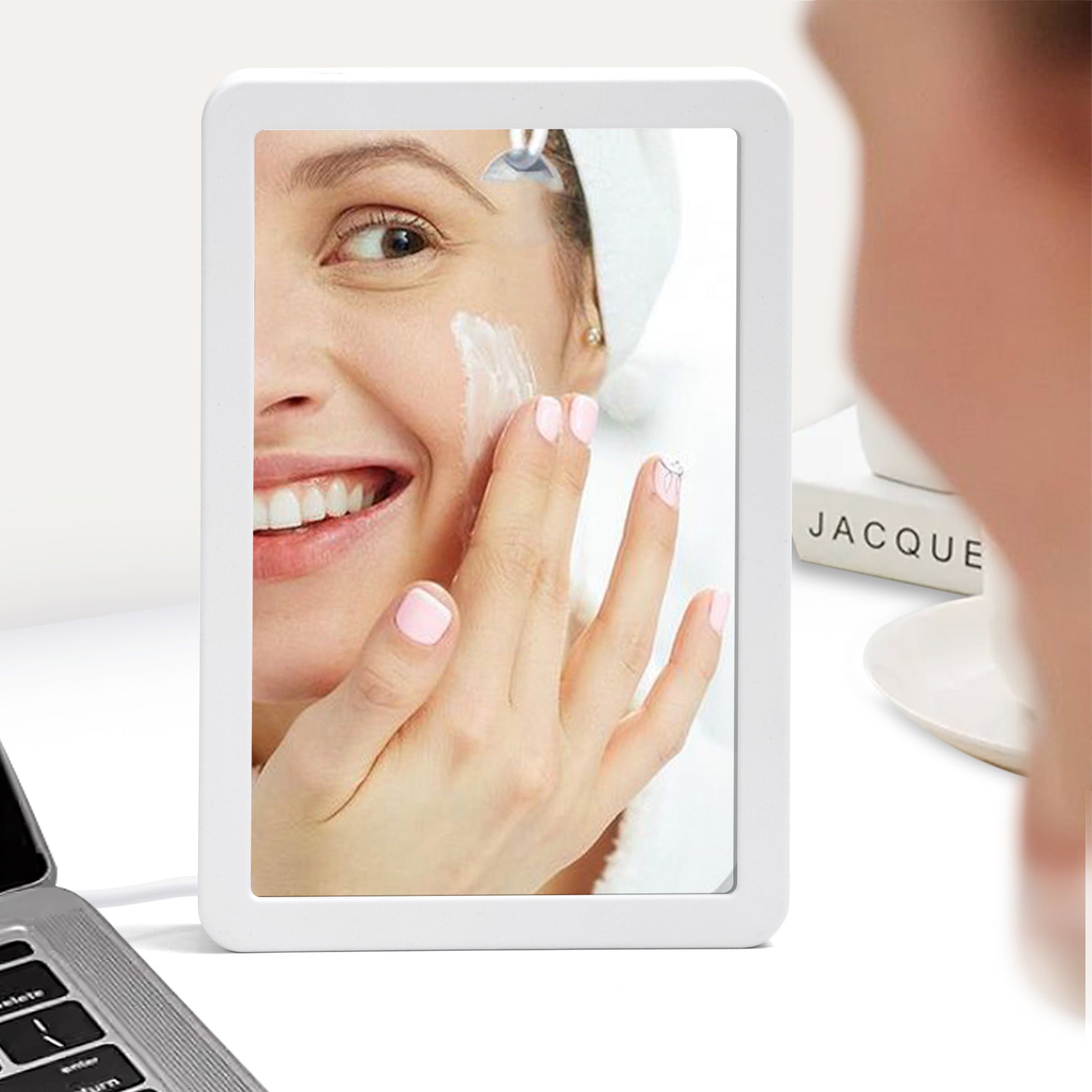 Illuminate Your Memories in Style – Personalized LED Mirror Photo Frame (Vertical White)