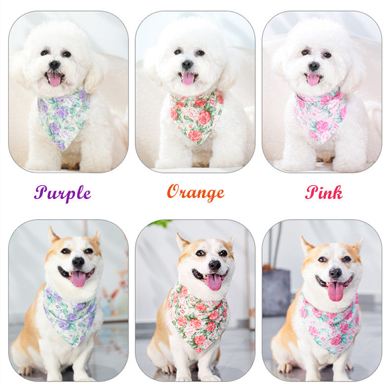 New Fashion Floral Design Pet Bandana-Pink Rose