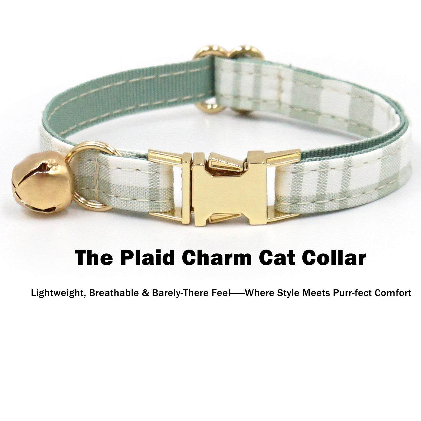 The Plaid Charm Cat Collar & Leash Set: Style, Safety & Purr-fect Comfort/Green