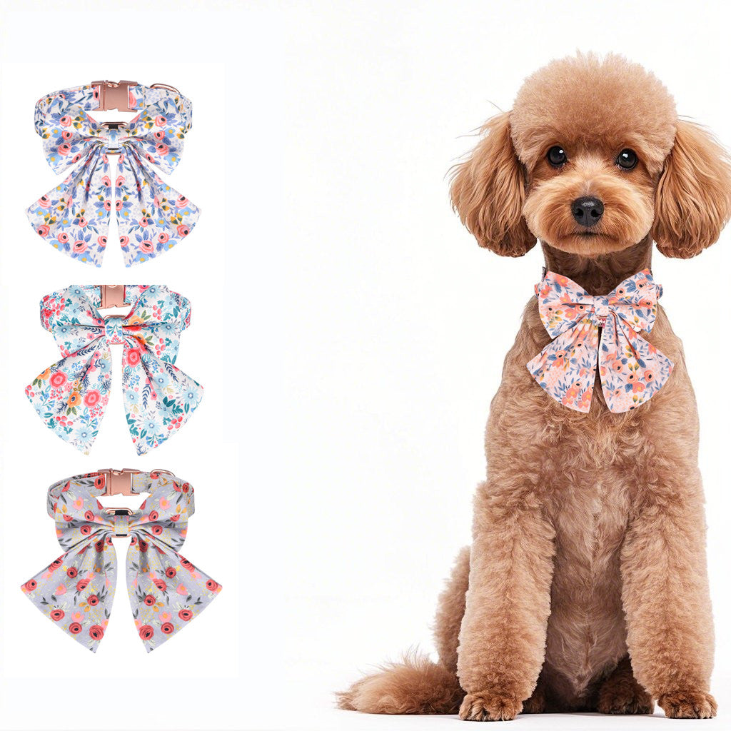 Floral Bow Dog Collar – Elegant, Adjustable & Personalized