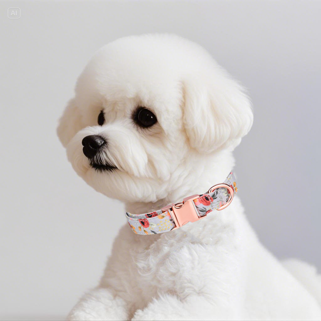 Luxury Cotton Dog Collar Leash Set – Elegance for Your Beloved Fur Friend-Grey