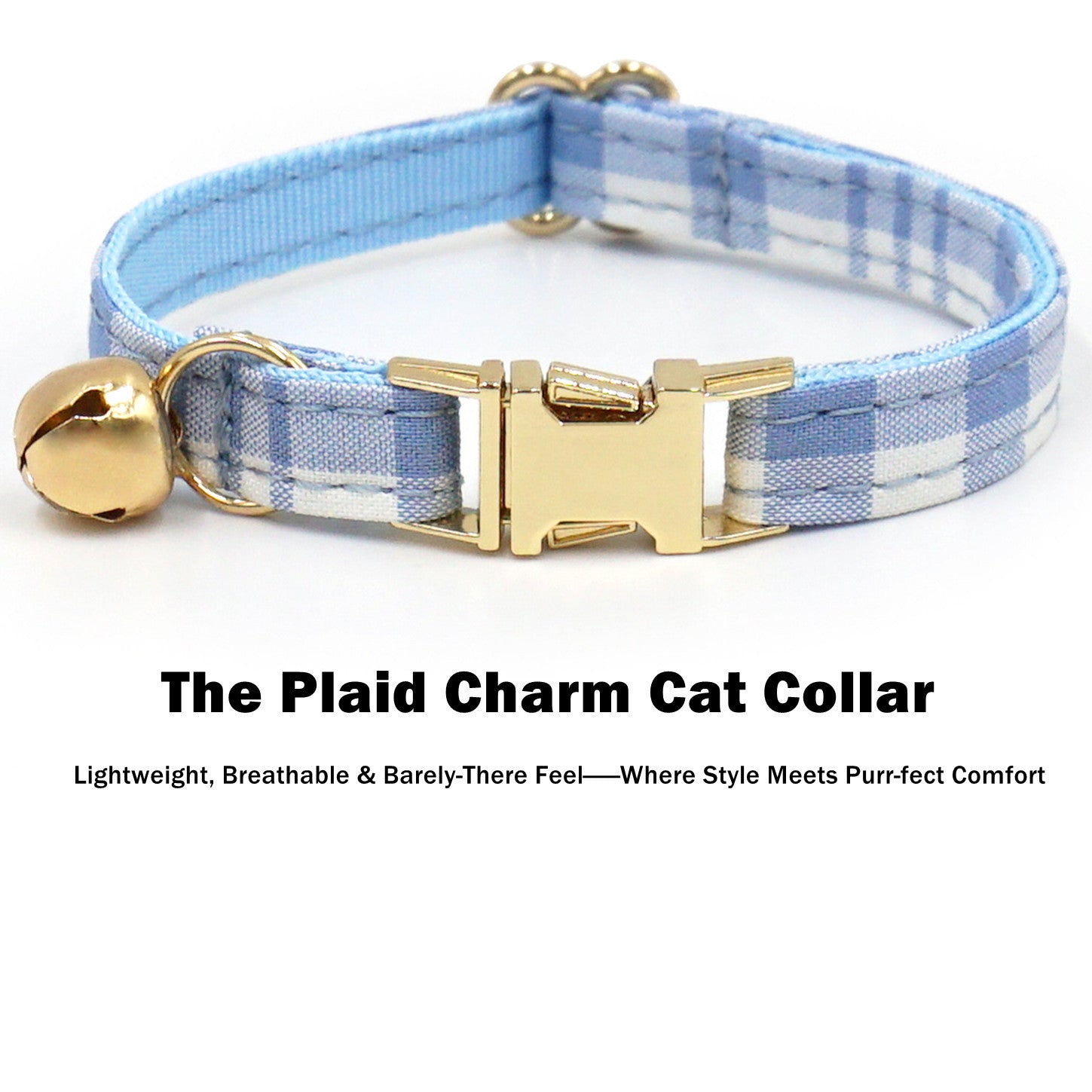 The Plaid Charm Cat Collar & Leash Set: Style, Safety & Purr-fect Comfort/Blue