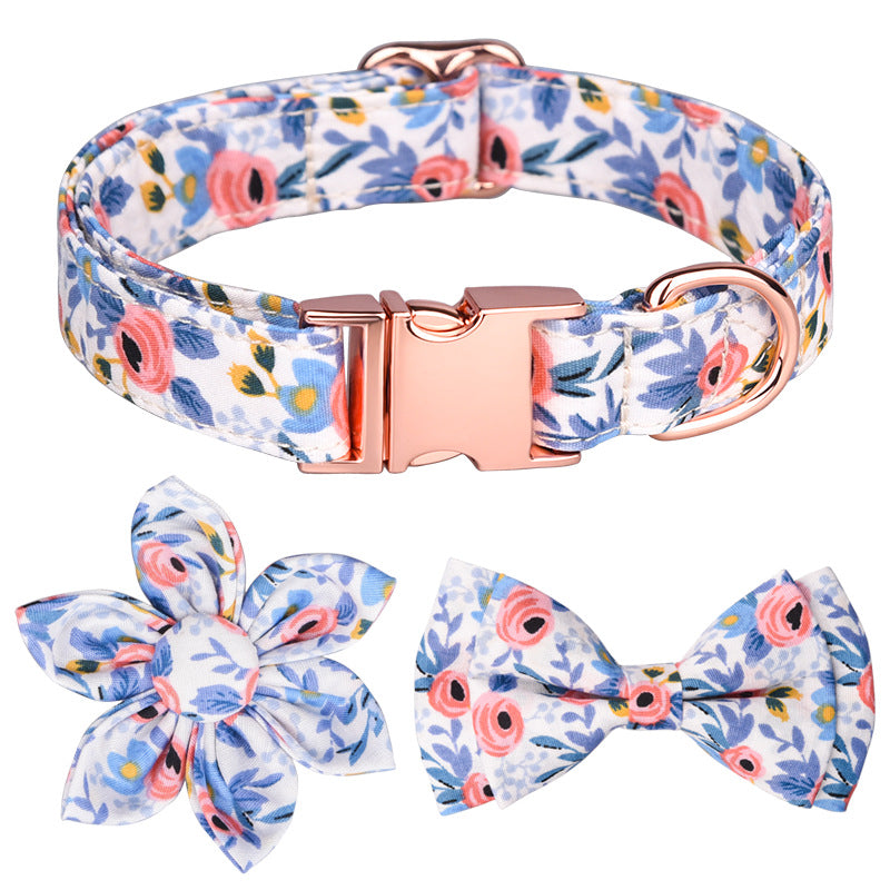 Luxury Cotton Dog Collar Leash Set – Elegance for Your Beloved Fur Companion-Blue