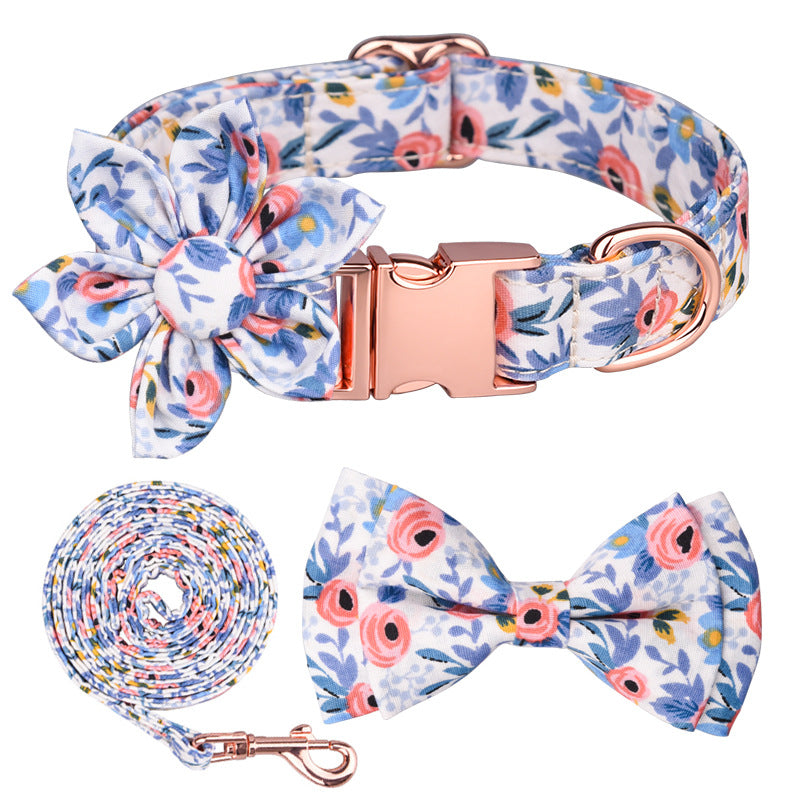 Luxury Cotton Dog Collar Leash Set – Elegance for Your Beloved Fur Companion-Blue