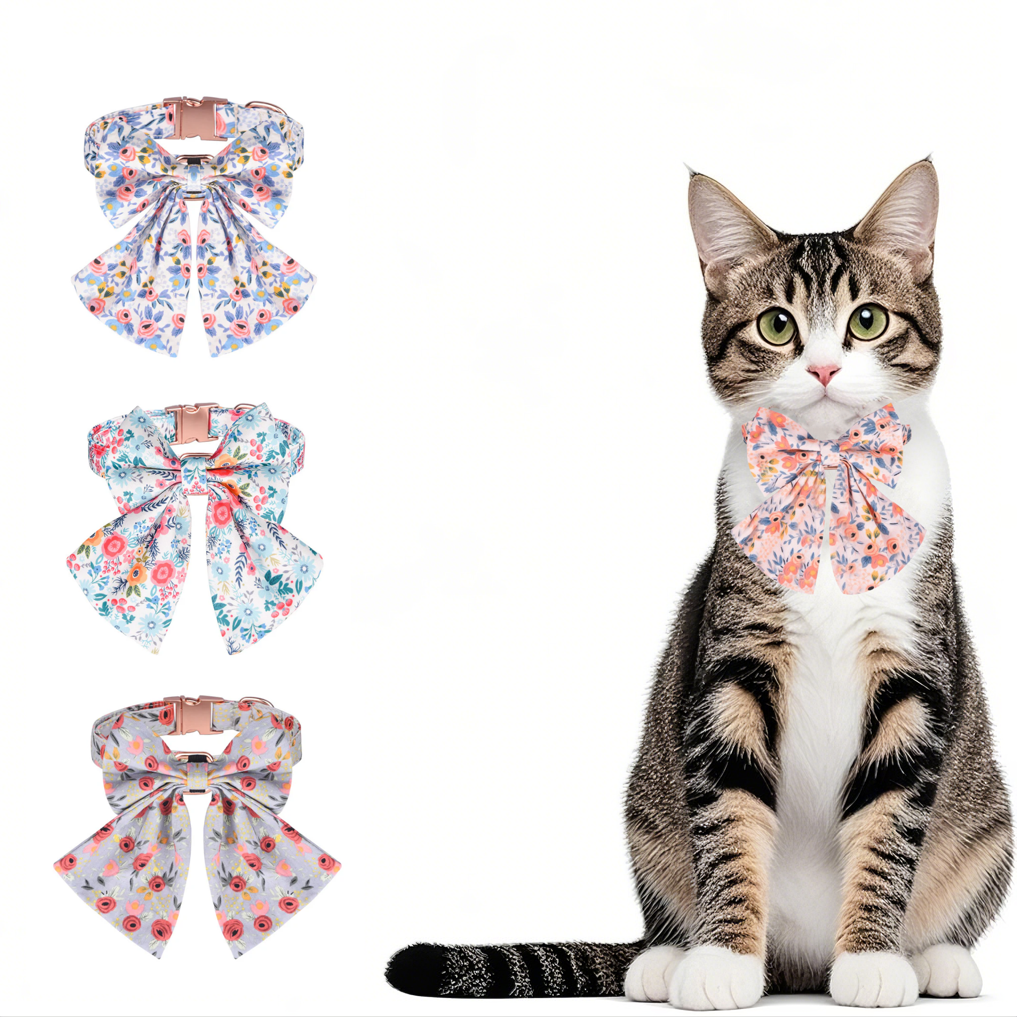 Floral Bow Cat Collar – Elegant, Adjustable & Personalized-Orange