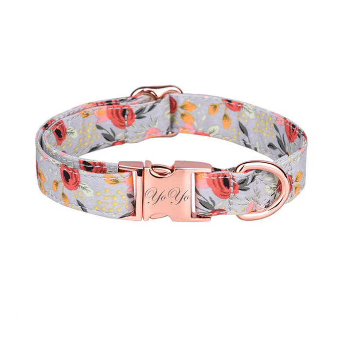 Adjustable Floral Bow Cat Collar-- Customized Pet Name & Phone No./Brown