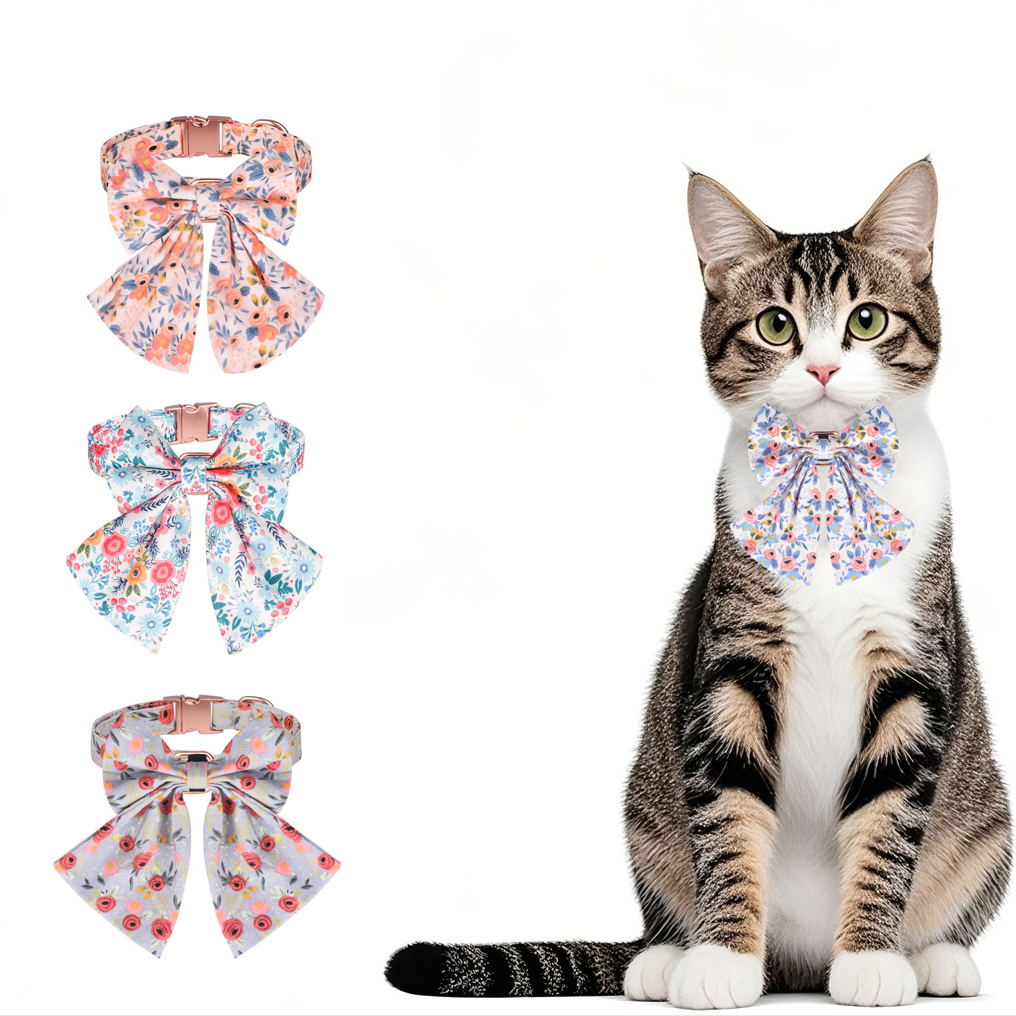 Floral Bow Cat Collar – Elegant, Adjustable & Custom Pet Name/Purple