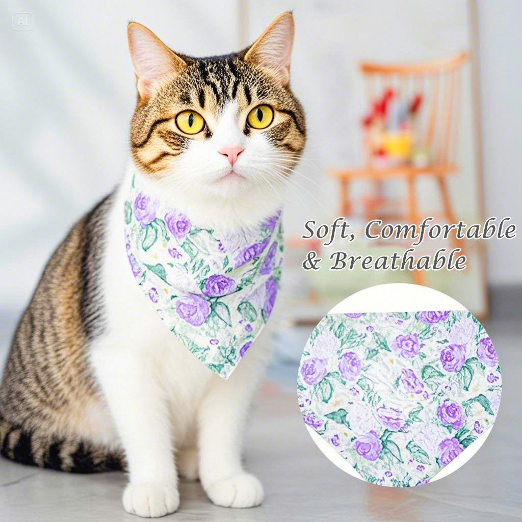 New Fashion Floral Design Cat Bandana-Purple Rose