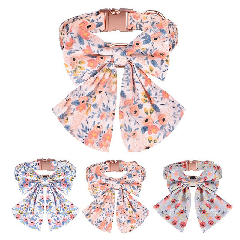 Floral Bow Pet Collar – Elegant, Adjustable & Custom Pet Name