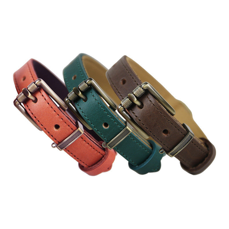 Premium Leather Dog/Cat Collar – Adjustable Comfort, Timeless Style(Orange)