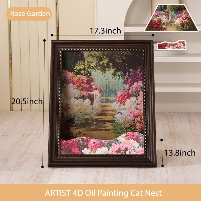 Creative Oil Painting Cat Bed | Artistic Scratcher (Rose Garden)