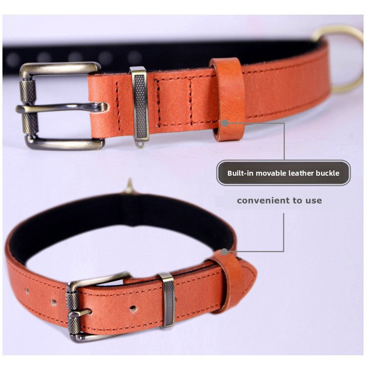 Premium Leather Dog/Cat Collar – Adjustable Comfort, Timeless Style(Orange)