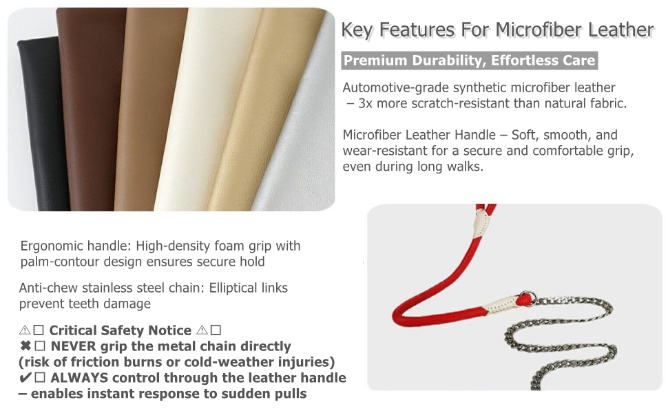Premium Microfiber Leather & Stainless Steel Pet Leash – Strength Meets Elegance