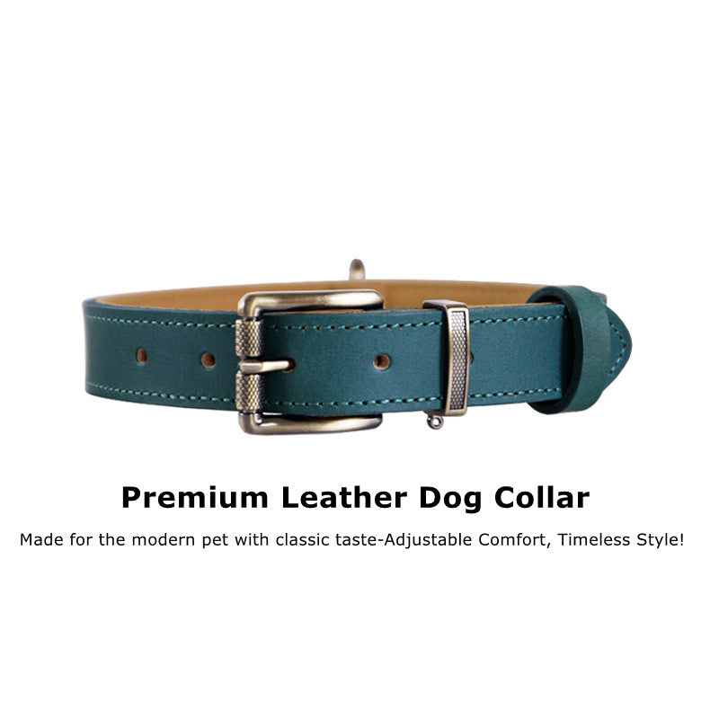Premium Leather Dog/Cat Collar – Adjustable Comfort, Timeless Style (Malachite Green)
