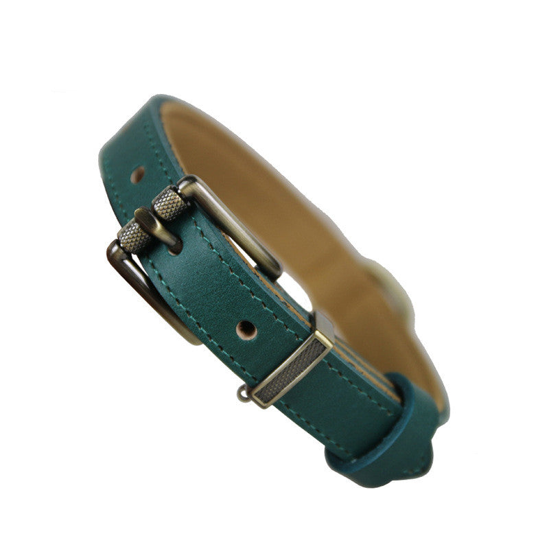Premium Leather Dog/Cat Collar – Adjustable Comfort, Timeless Style (Malachite Green)