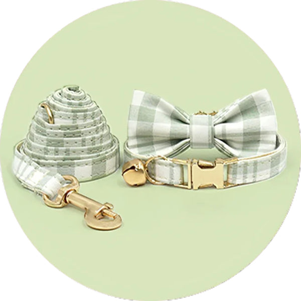 The Plaid Charm Cat Collar & Leash Set: Style, Safety & Purr-fect Comfort/Green