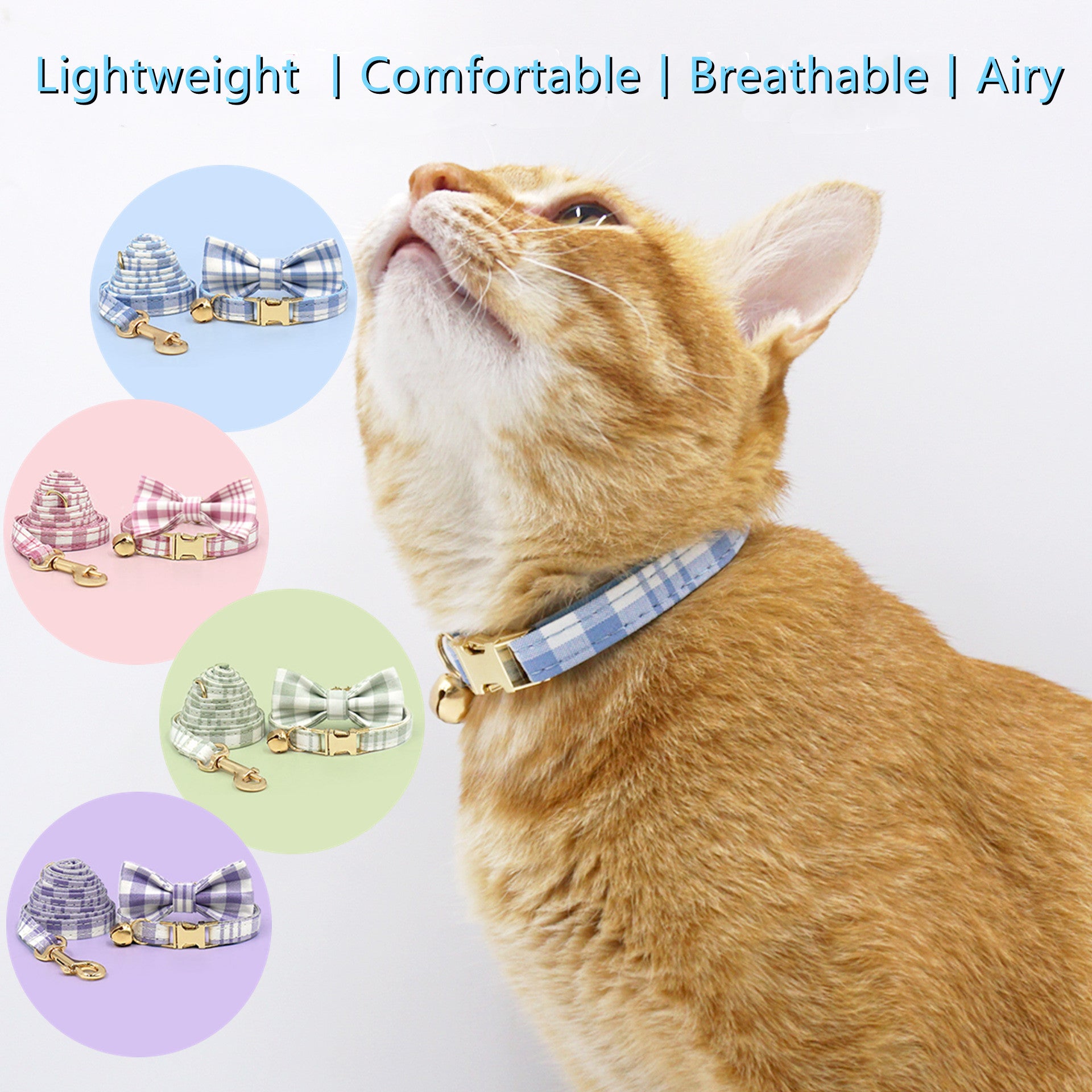 The Plaid Charm Cat Collar & Leash Set: Style, Safety & Purr-fect Comfort/Purple