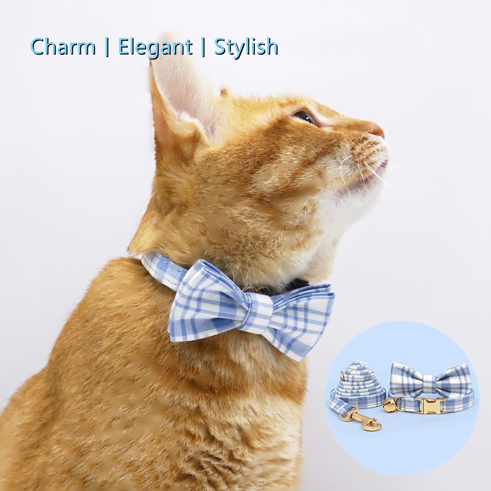 The Plaid Charm Cat Collar & Leash Set: Style, Safety & Purr-fect Comfort/Blue