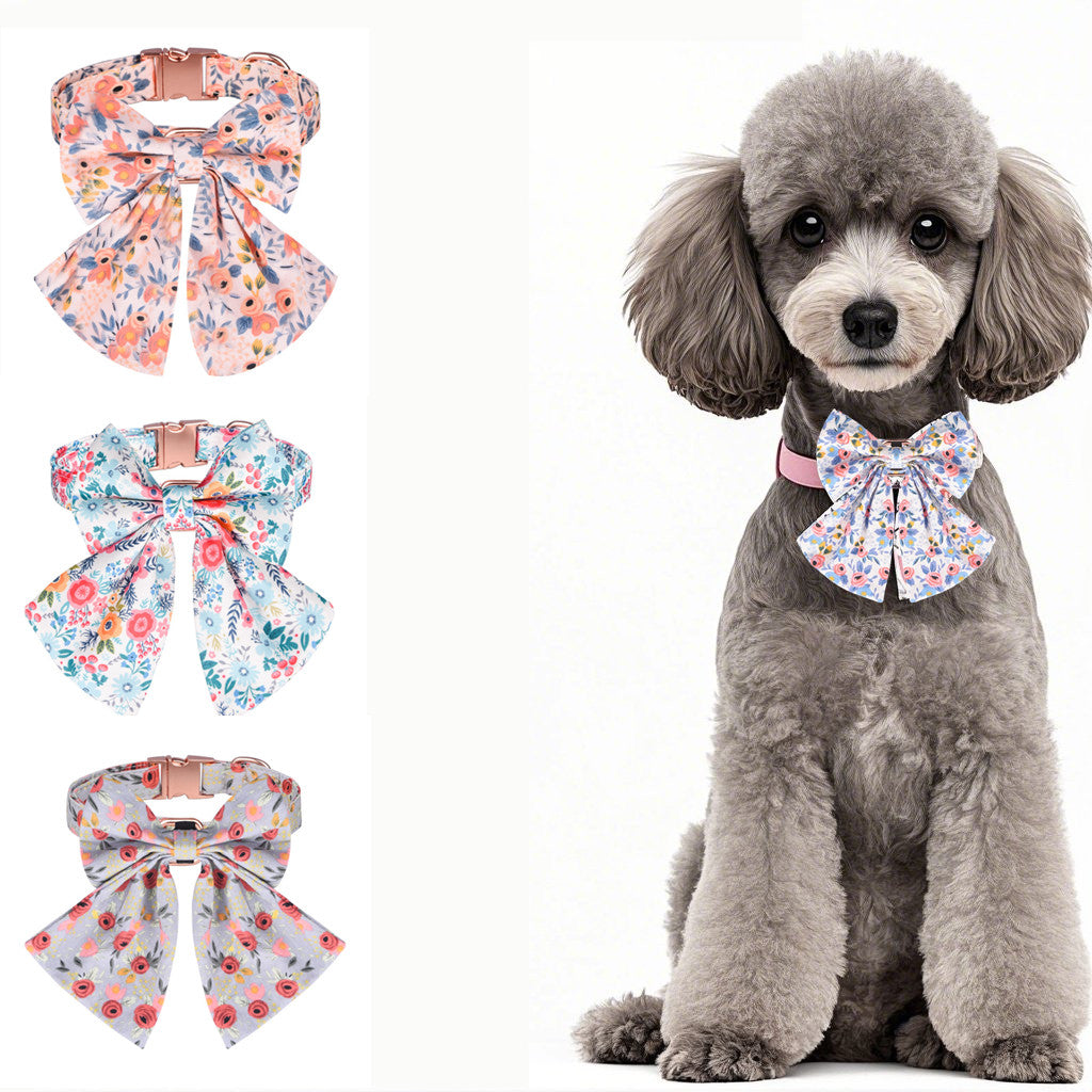 Floral Bow Pet Collar – Elegant, Adjustable & Custom Pet Name
