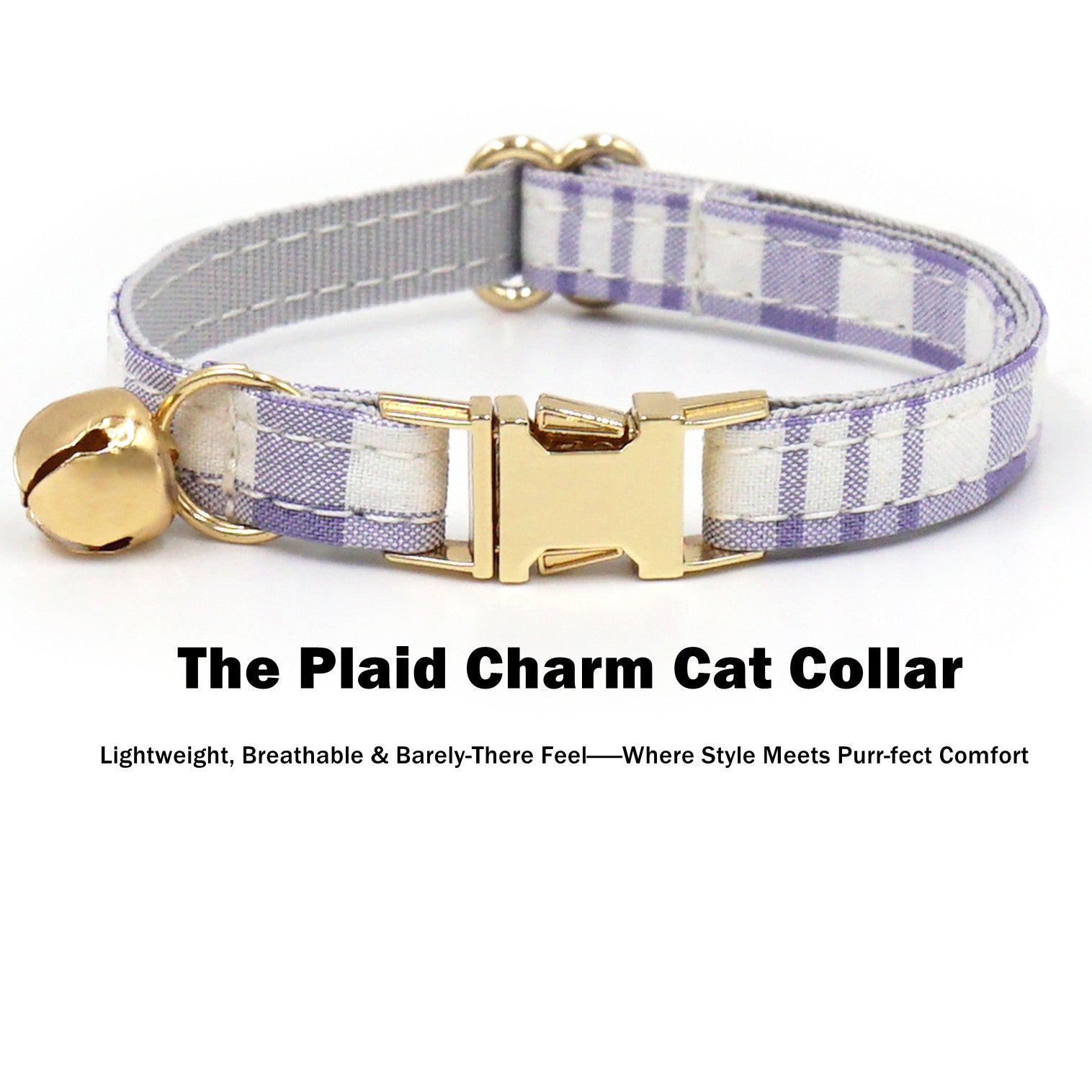 The Plaid Charm Cat Collar & Leash Set: Style, Safety & Purr-fect Comfort/Purple