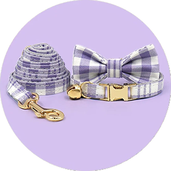 The Plaid Charm Cat Collar & Leash Set: Style, Safety & Purr-fect Comfort/Purple