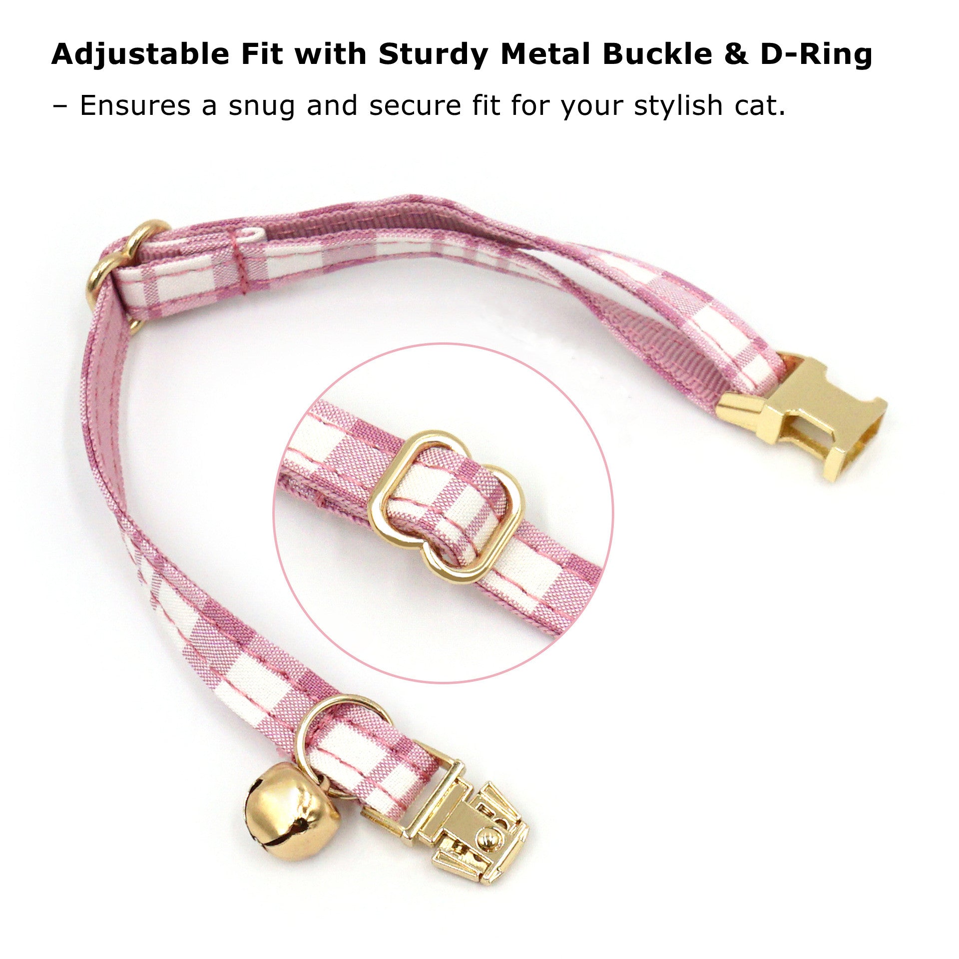 The Plaid Charm Cat Collar & Leash Set: Style, Safety & Purr-fect Comfort/Pink