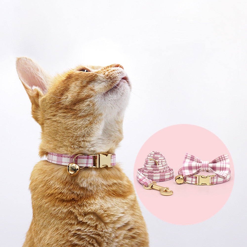 The Plaid Charm Cat Collar & Leash Set: Style, Safety & Purr-fect Comfort/Pink